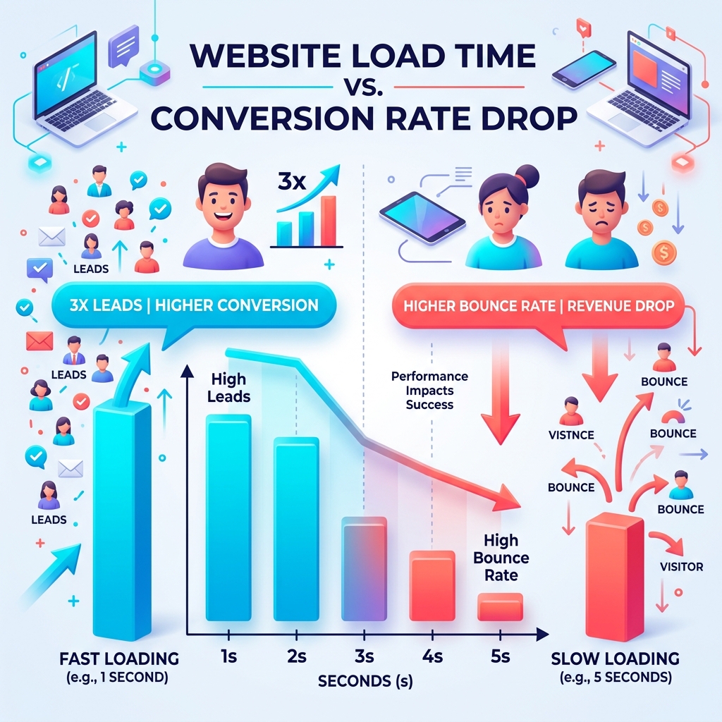 Website Speed vs Lead Conversion Drop Infographic